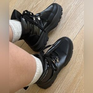 Bebe Glossy Black Combat Boots